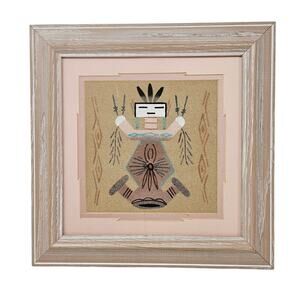 Navajo Sand Painting Mother Earth Yei Female Signed Western Native Art Framed